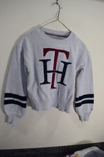 Tommy Hilfiger Logo TH Pullover Knit Cuffed Long Sleeve Sweater GIRLS L 10 Gray