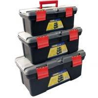 3PC PLASTIC TOOL BOX CHEST SET HANDLE TRAY & COMPARTMENT DIY STORAGE TOOLBOX BAG