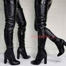 Women Fashion Round Toe Side Zipper Over Knee Boots Pumps High Heels Party Shoes