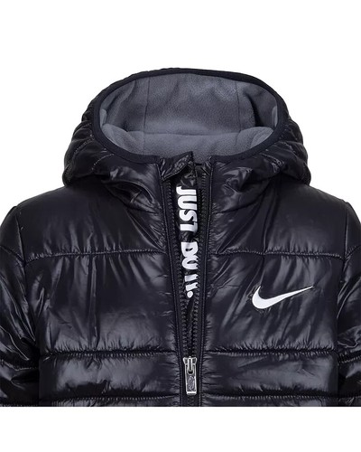 NWT NIKE Boys' Hooded Puffer Jacket COAT BLACK (SIZE 4) Size XS "JUST DO IT" - Picture 4 of 6