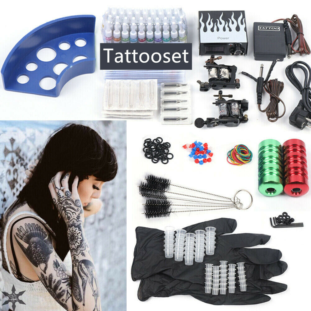 Complete Tattoo Kit 2 Professional Machine Gun 40 Inks Power Supply Tattooset
