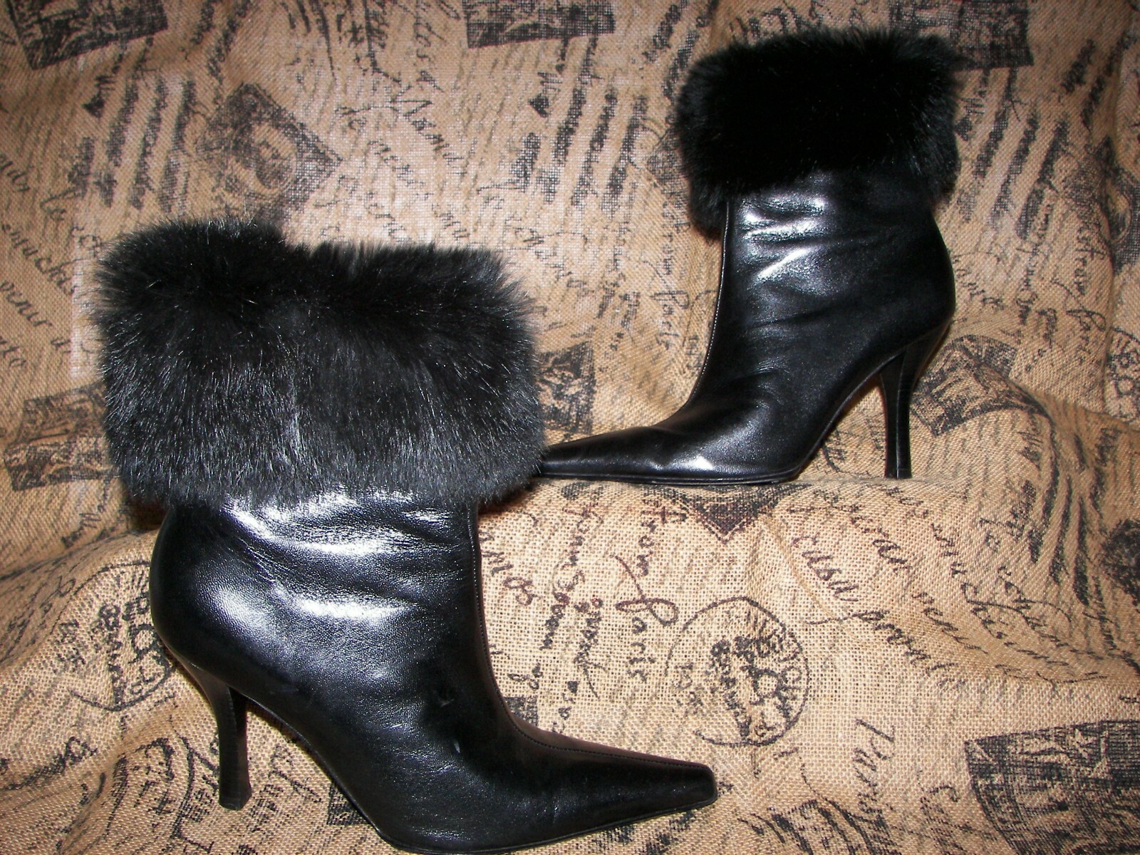 leather ankle boots with fur trim