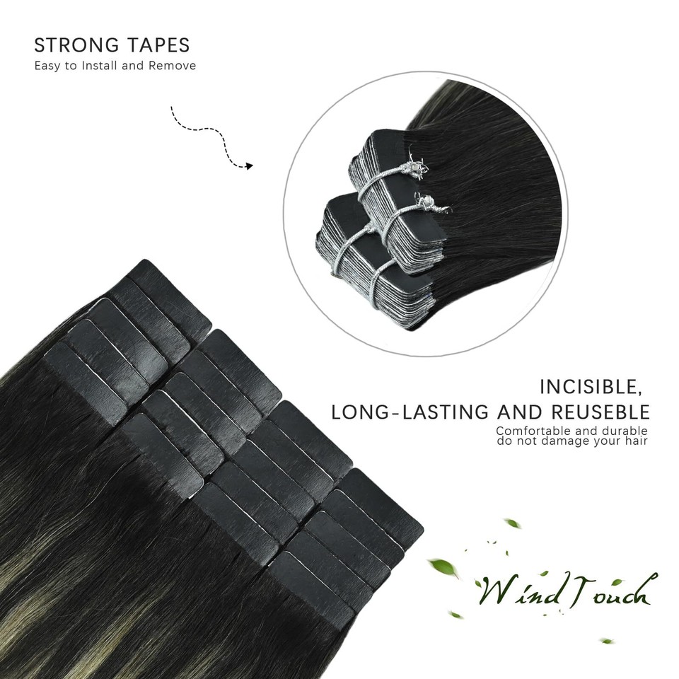 WindTouch Tape In Hair Extensions Human Hair Double Sided Tape Skin Weft Bala... eBay