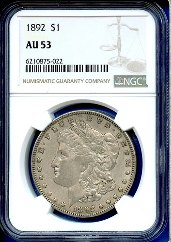 1892 P NGC AU53 Morgan Silver Dollar $1 US Mint Rare Key Date Coin 1892-P AU-53