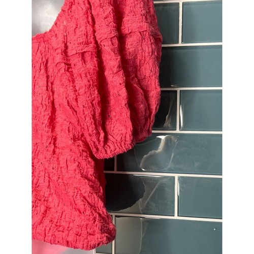 FREE PEOPLE INTIMATELY PINK STRETCH LACE PUFF SLEEVE MAGIC HOUR BODYSUIT S - Picture 4 of 11