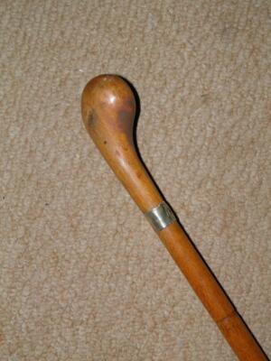 Antiker Bambus Gehstock/Stock mit Coppice Griff & Silberkragen - 92,5 cm