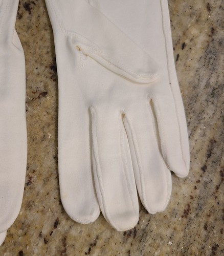Vintage Size M 7 Stretch Cotton Formal 14" Long Ivory Gloves Scroll Embroided - Picture 8 of 23