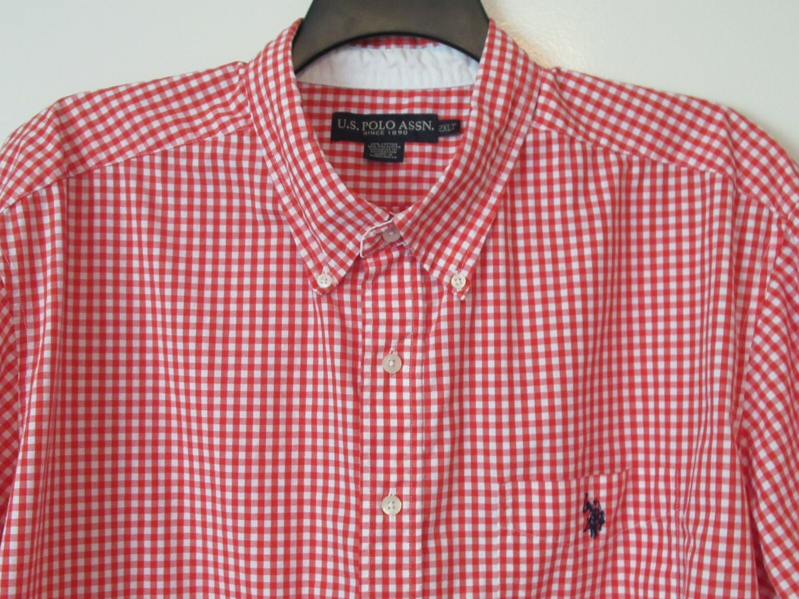 US Polo Assn Mens 2412 Short Sleeve Button Down Shirt Red White Plaid
