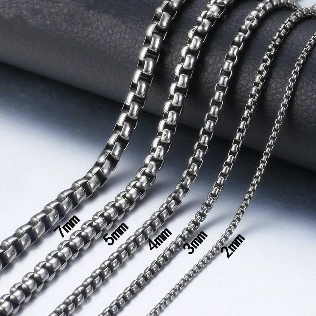 Silver Tone Rolo Box Chain Stainless Steel Necklace 1 2 3 4 5 7MM For Men Women