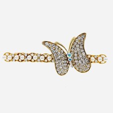 PEARL Butterfly BARRETTE Hair Clip Hairpin Rhinestone Crystal Elegant GOLD J27