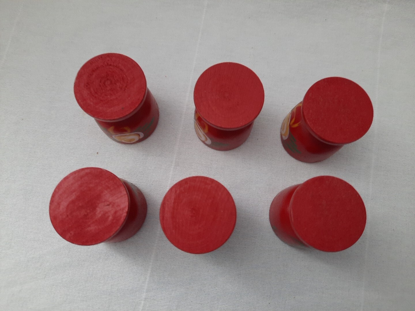 6 VTG Wooden Swedish Scandinavian Folk Style Hand Painted Tole Floral Egg Cups