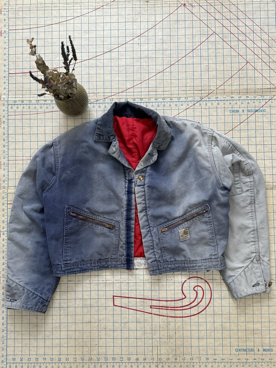 carhart detroit jacket 短丈　ボロ Vintage Carhartt Cropped Jacket Faded Blue Detroit Style