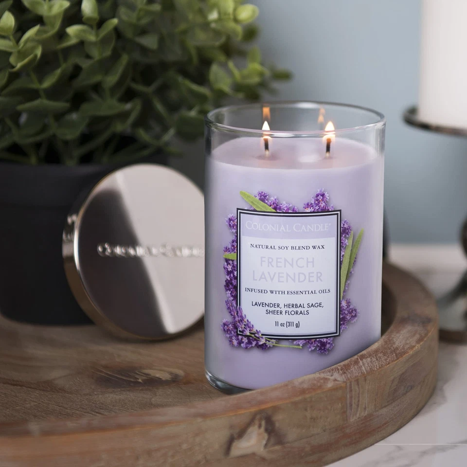 Tarro de lavanda francés vela 11 oz 2 mechas púrpura hasta 80 horas de tiempo de combustión Foto 4 de 4
