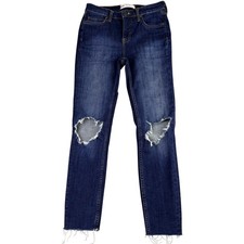 Free People Womens 26 Blue Slim Straight Distressed Ripped Raw Hem Jeans 61855