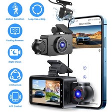 3 Channel Dash Cam 1080P Front 480P Interior Rear 360  Protection PIP Display