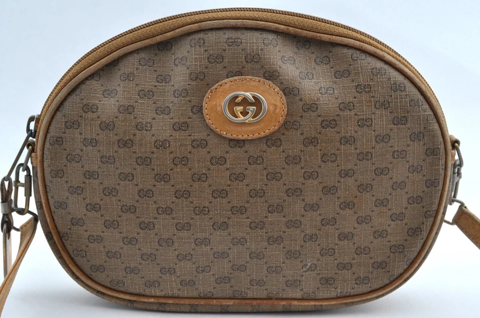 Authentic GUCCI Micro GG Shoulder Cross Body Bag PVC Leather Brown L2604 - Image 2 of 4