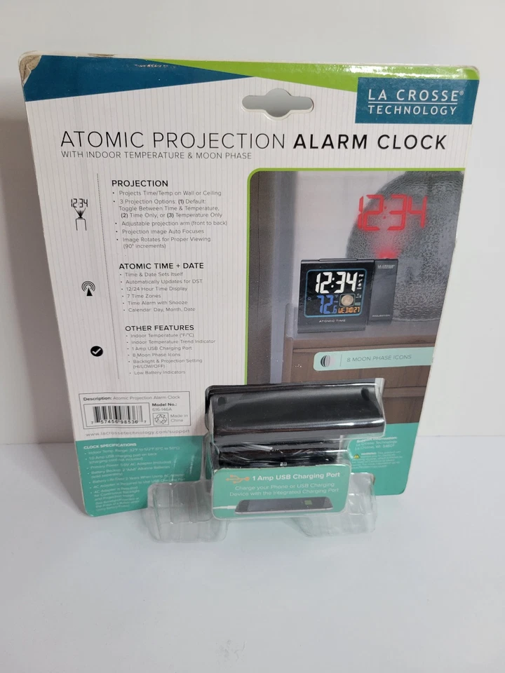 LA CROSSE Atomic Projection Alarm Clock Indoor Outdoor Temperature 616-146A - Image 3 of 4