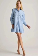 Quince Organic Cotton Poplin Drop Waist Shirt Dress Pockets Sz S Tribela Stripe