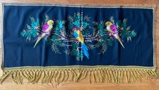Vintage Embroidered Parrot Parakeet Bird Tapestry  55”x28” Gold Trim Tassels