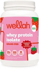 Wellah Grass-Fed Whey Protein Isolate Powder (Strawberries and Cream) 30 Serving