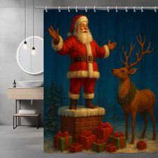 Festive Santa Claus Shower Curtain with Reindeer and Gifts