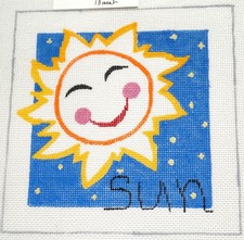 Needlepoint Hand Painted Canvas Jean Smith "Happy Sun" Brand New 8" by 8"