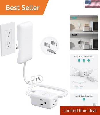 Flat Plug 3-Outlet Power Strip with Cover   Perfect for Kitchen & Bathroom Wells