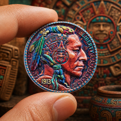 Aztec King High Relief Colorized Buffalo Nickel Indian Chief 9 of 12