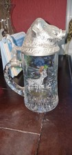 Glaskrug, Bierkrug, Glas, Krug mit Zinndeckel Wildschwein, Jagdkrug, BMF