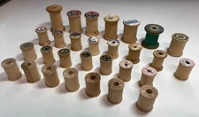 Vintage Lot of 29 EMPTY Wooden Thread Spools - Assorted Sizes and Brands