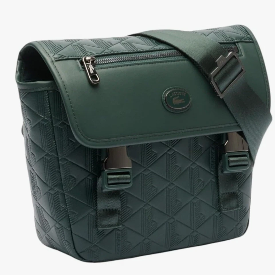 Lacoste - Bolso mensajero pequeño con monograma para hombre - Verde oscuro - NH4655MR Foto 3 de 4