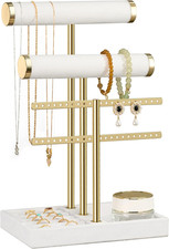 3 Tier Bracelet Holder Display - Detachable T Bar White Velvet Bracelet Holder,