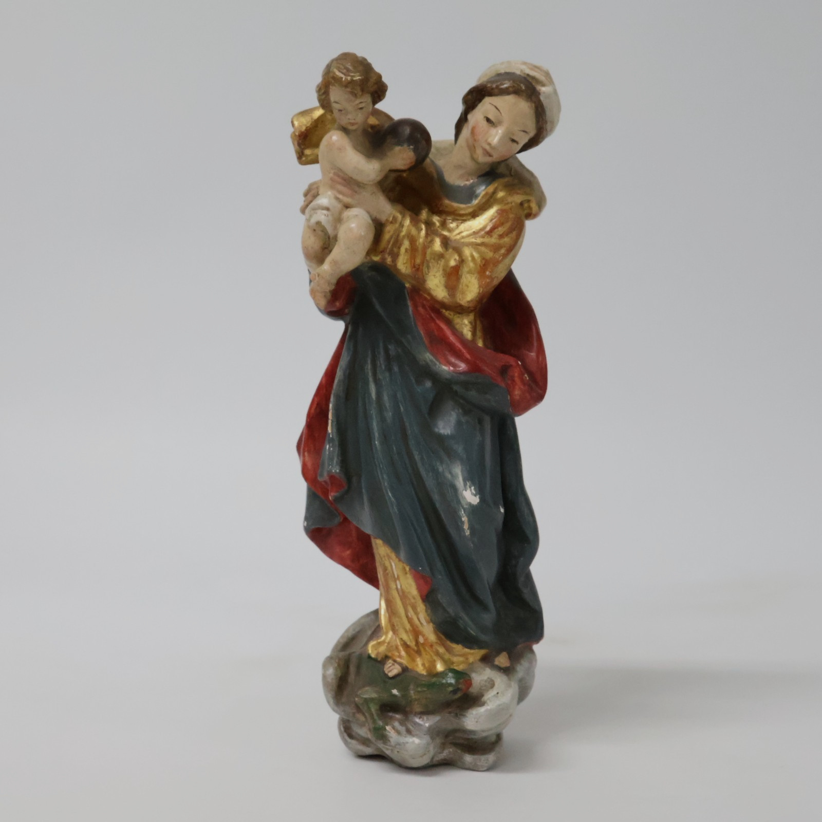 Holz Figur Madonna mit Kind geschnitzt bemalt 24 cm Holzschnitzerei Gröden (221)