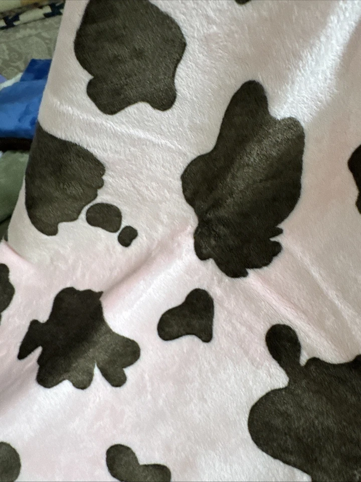 Minky, Minkee 30” Square For Baby Blanket Plush Fabric By Benartex Pink Cow - Image 4 of 4