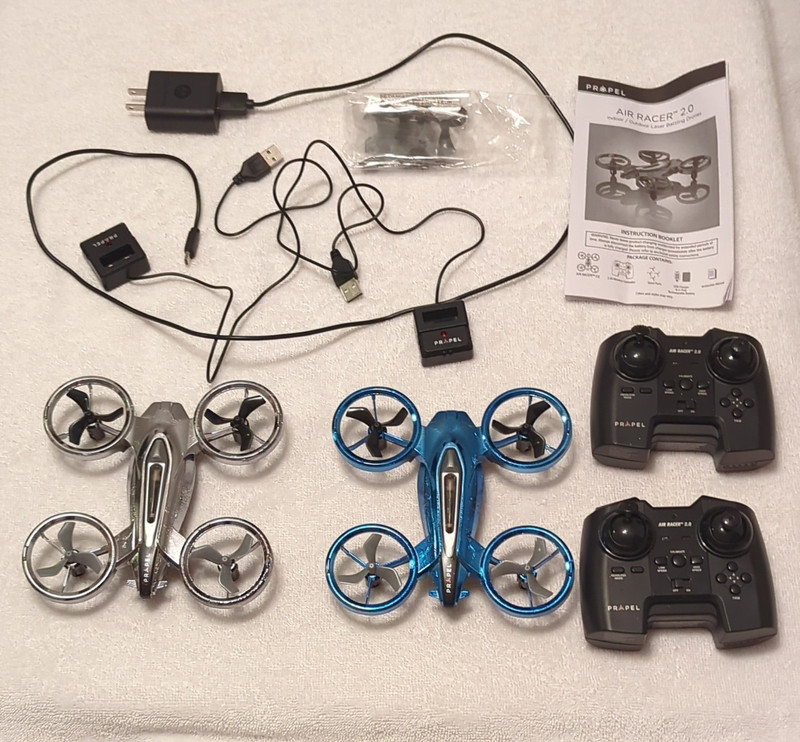 Propel Air Racer 2.0 Mini RC Quadcopter Lot of 2, 2 Controllers, Blue/Silver