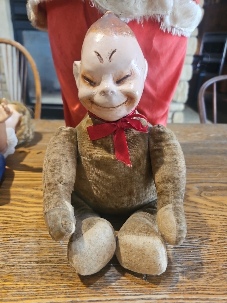 Antique 1909 Horsman Billiken Composition & Velvet Doll Toy Bear
