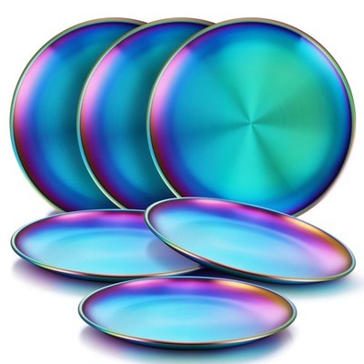 6-Piece 18/8 Stainless Steel Plates, Metal 304 Dinner Dishes for Toddlers Chi...