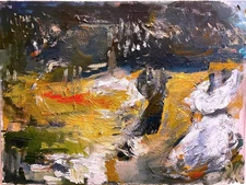 French Surrealism Figures Stage Cafe Opera Oil On Canvas Original Signed 18x24