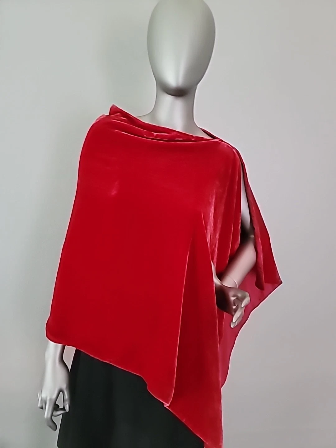 Eileen Fisher Velvet/Silk Poncho Red Scarlet One Size