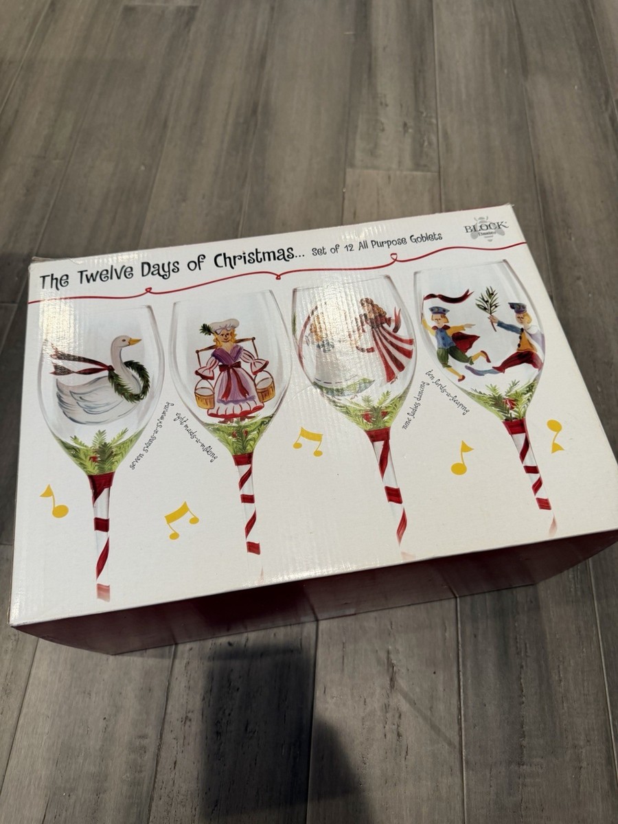 Block Twelve Days of Christmas Goblets Hand Painted Decorated Wine Glasses  for sale online | eBay