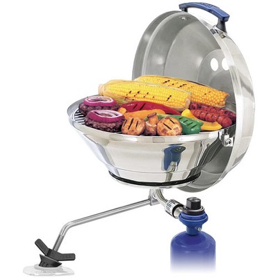 Magma Original Size Marine Kettle Gas Grill on Pwr Grip Rod Holder Mount
