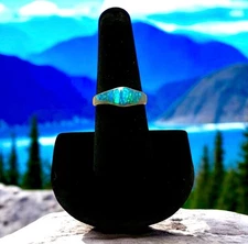 Sterling Silver Inlay Blue Lab Created Opal Band Ring Size 8