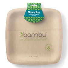 Bambu Disposable 9" Square Plates 100 Natural Bamboo, Biodegradable -Pack of 8
