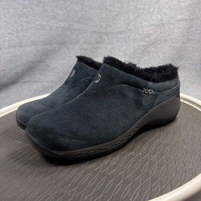 Merrell Encore Q2 Ice Clog Womens 8 Navy Suede Lined Slip On Mule Memory Foam