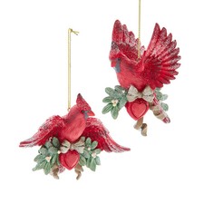 Kurt Adler Mistletoe Cardinal With Red Heart Ornament Set E1025