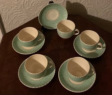 Burleigh Ware Balmoral Cups & Saucers x 5.  Antique Burleigh Ware cups Art Deco