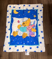 Vintage Disney Winnie the Pooh and Piglet Reversible Baby Quilt Blanket 1994