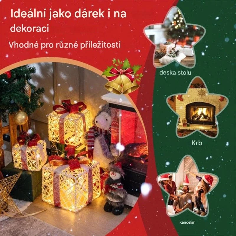 Lot de 3 boîtes cadeaux de Noël CM23881 avec lumières blanches et rouges - A - Photo 4/4