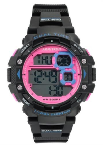 Armitron Unisex 40/8309NBPWM Pink Dial Digital Polyurethane Watch + Free Watch