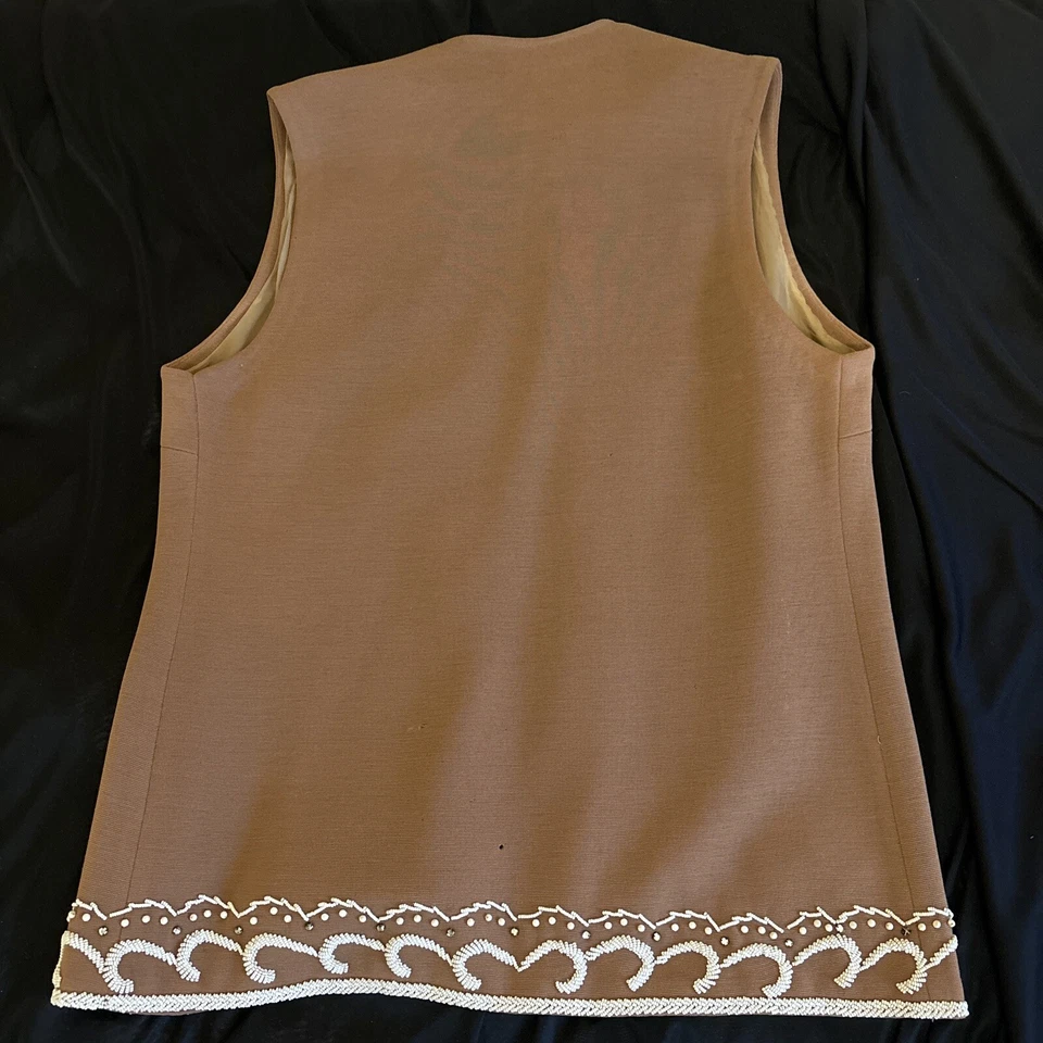 Chaleco Gia Ninno De Colección Años 60 Lana Cuentas Estrás Talla 18 Camel Bronceado Maude Halloween Foto 4 de 4